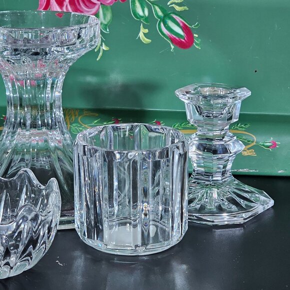 vtg assorted cut crystal candle holders lot/6 votive taper glass holders wedding - Picture 3 of 7